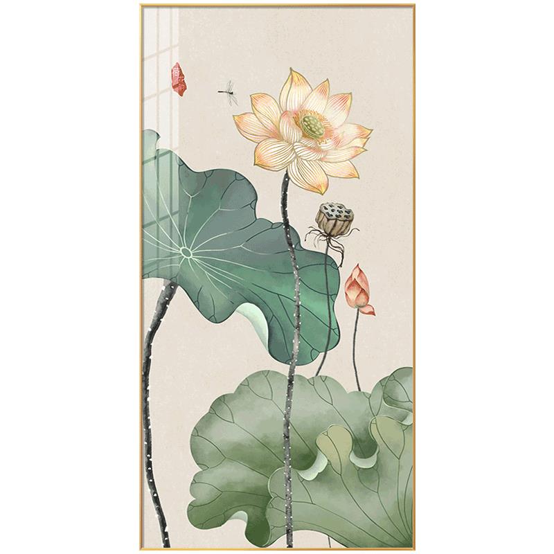 现代简约荷花入户关玄YYFX-003装饰画 画新中式客厅竖版墙面壁画图片