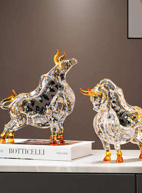 牛转乾坤水晶牛摆件客厅电视柜家居装饰品高档办公室桌面玄关摆设