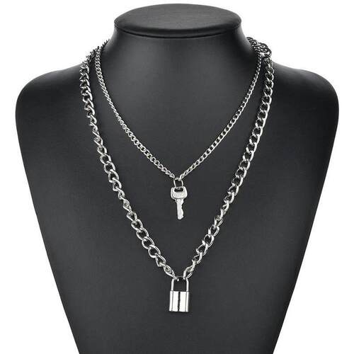 Cute Simple Chain Link Lock Necklace Pendant Women Silver