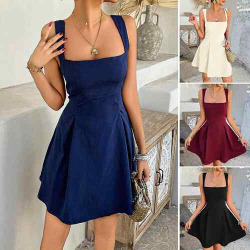 Women's Square Neck Sleeveless A-Line Cut Mini