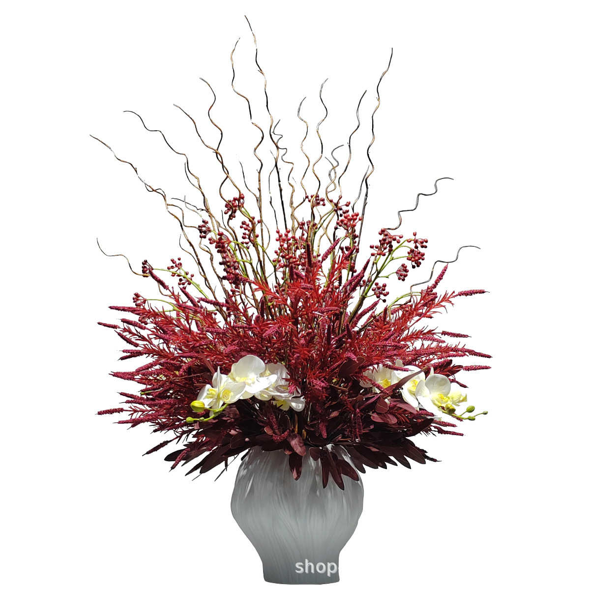 新中式仿真花红色花艺白色蝴蝶兰插花盆景酒店装饰假花设计花摆件