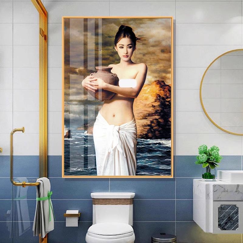 抱陶女艺术挂画美女卫生间防水免打孔装饰画酒店人物世界名画油画图片