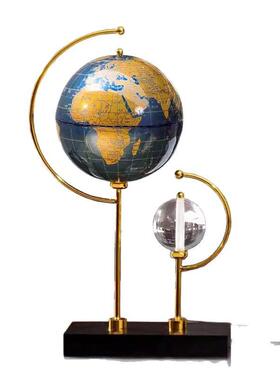 现代轻奢水晶地球摆件办公室桌面创意家居客厅电视柜金色工艺品