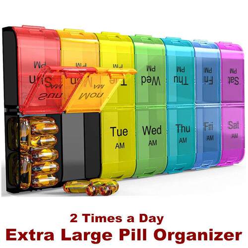 Large Pill Organizer Case Box 2 Times Medicine Dispenser