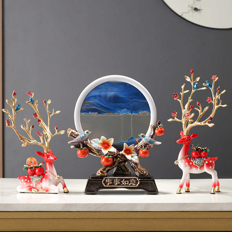 现代轻奢麋鹿流沙画沙漏摆件客厅玄关电视酒柜装饰品乔迁新居礼品图片