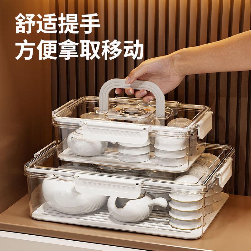 高档茶具收纳盒带盖防尘透明桌面茶叶放茶杯的整理箱功夫茶壶置物图片
