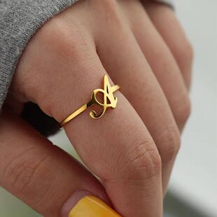 Initial Letter Rings For Women Gold Color Stainless Steel A