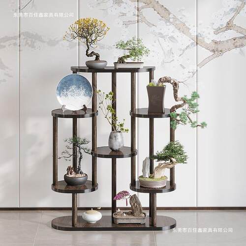 新中式博古架简约现代茶架展示架茶室置物架盆栽放置架客厅花架子