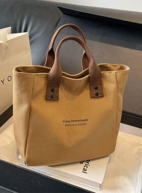 帆布手提带日式便当外包IER上班族撞出带饭包简约色时尚手拎包饭D