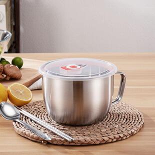 316不锈钢泡面碗带盖汤面碗学生饭盒食堂打饭碗快餐方便面杯餐碗