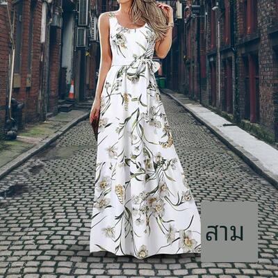 Fashion Maxi Dress Pullover Plus Size Soft Detachable Belt L