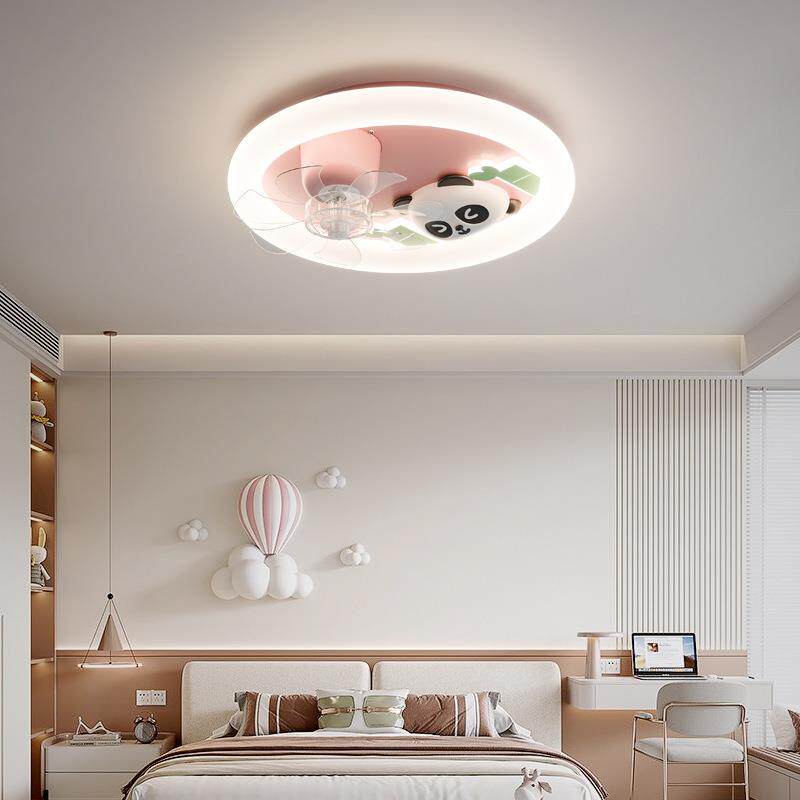 儿童风扇灯温馨创意熊猫男孩女孩房间吸顶灯摇头静音风扇卧室灯
