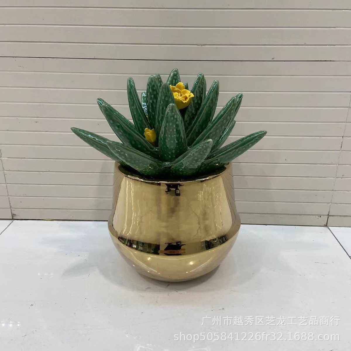 盆花瓶器花艺兰花电镀轻奢风格现代陶瓷工艺品书房蝴蝶样板房桌面