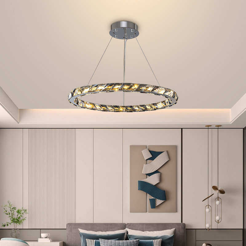 新款水晶客厅吊灯轻奢现代简约大气温馨圆环形复式楼梯主卧餐厅灯,家装灯饰光源,客厅吊灯,淘宝优惠券,粉丝福利购,淘宝优惠卷