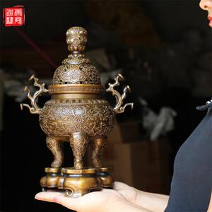 宣德炉纯铜古董明清怀旧家居室内客厅覆古香炉灵芝炉花炉檀香炉