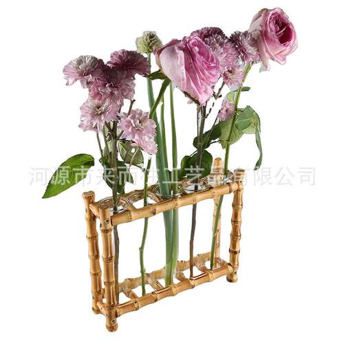 新款桌面装饰品摆件竹节根木架玻璃试管水培绿萝植物养插花器花架