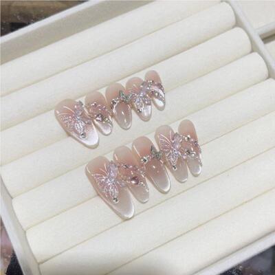 夏季百搭新娘手工穿戴甲手绘心XTN9053套款甜爱心指短甲同款装爆