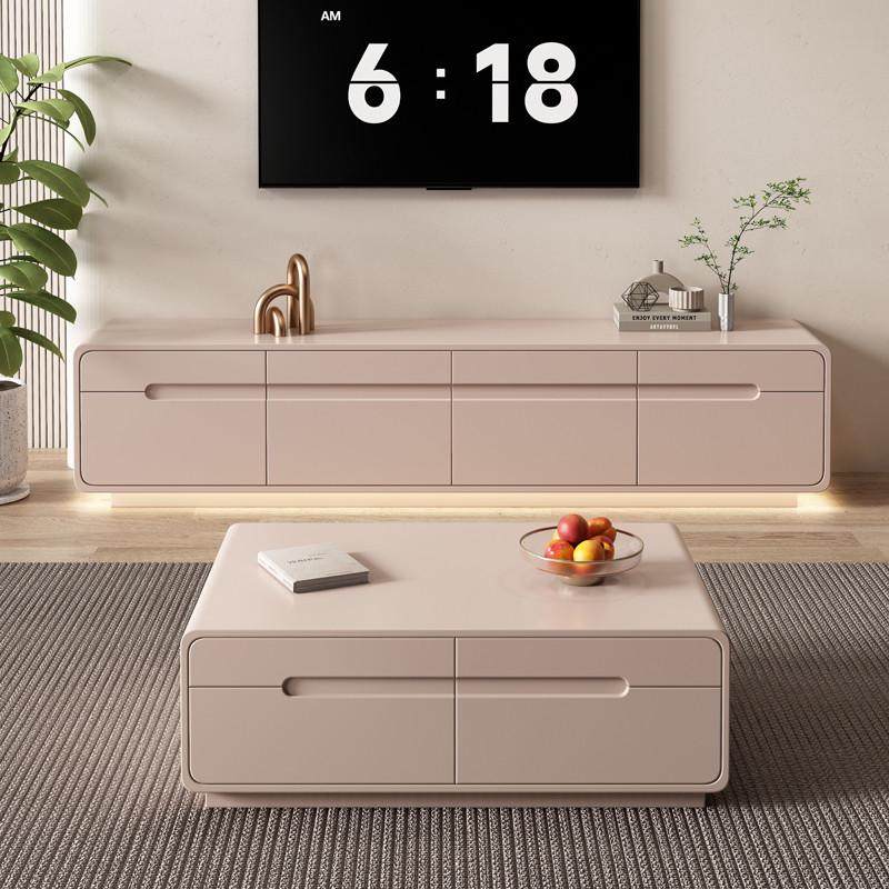 双层实木电视柜茶几组合落地客厅白色轻奢家用北欧极简大气