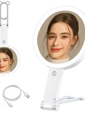 双面化式妆镜款30X带20倍便携化妆镜圆形面led发光J36灯桌台便携