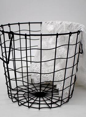 直销新款ins北欧铁艺金属制品带提手黑色储物篮网格脏衣篮家居收