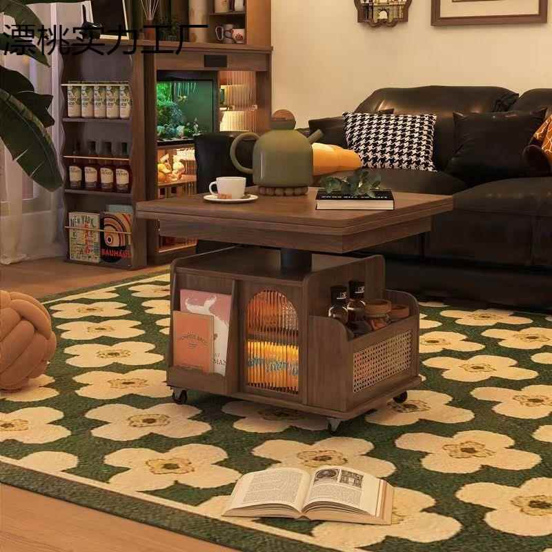 实木爆款升降茶几移动推车茶桌折叠餐桌两用茶台多功能客厅沙发