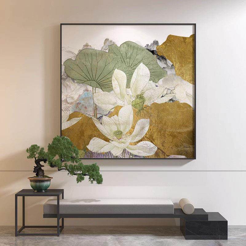 新中式禅意书房茶室装饰画中国风古典玄关过道壁画酒店方形挂画