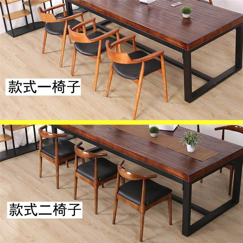 欧式实木办公桌简约办公室电脑桌铁艺长条职员会议桌餐厅餐桌组合