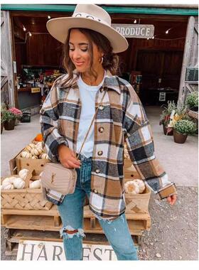 Long sleeved collared women's checkered shirt mid length