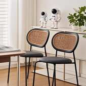 家用餐桌椅藤编椅靠背椅子可叠放客厅椅高级咖啡厅茶桌椅北欧餐椅
