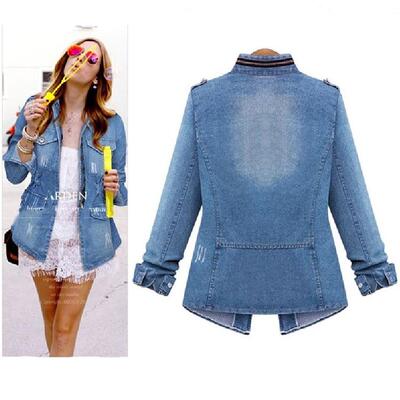Women's denim stand up collar women's jacket