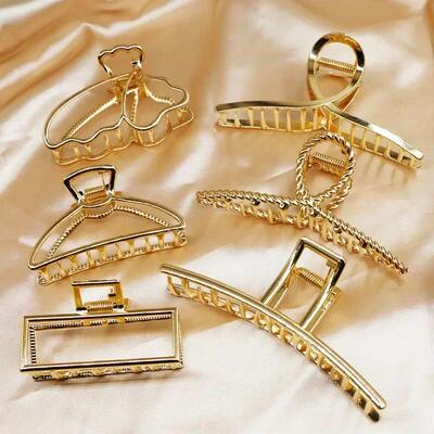 Fashion Simple Gold Hair Claw Clip Butterfly Geometric Elega