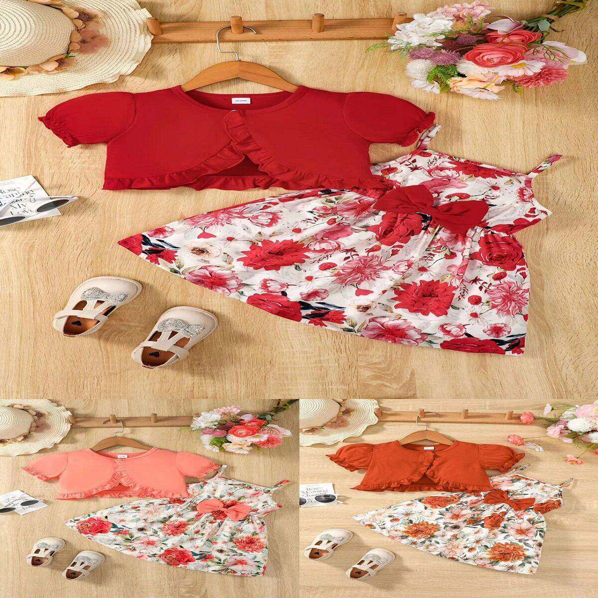 6m-6y Baby Girls Clothes Floral Print Straps Dress Short
