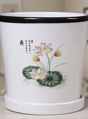 花盆陶瓷特大号清仓带托 托盘黄金葛北欧简约白色创意家用大号多