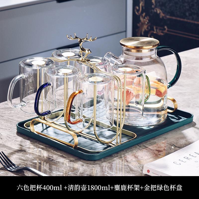 轻奢高档玻璃杯子带把耐热简约牛奶喝水杯家用客厅泡茶杯家庭套装