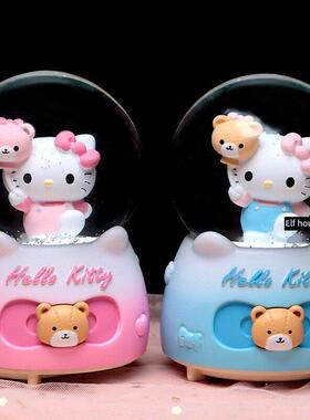 创意可爱的猫水晶球音乐盒雪花旋转音乐盒桌面装饰女孩的生日礼物