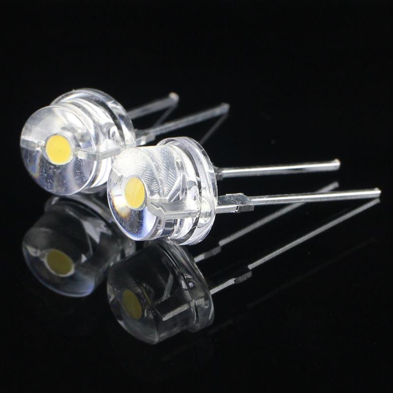 直插式高手筒LED灯电珠8MM直插发光极管0.75二W亮白8mm草帽光F8草