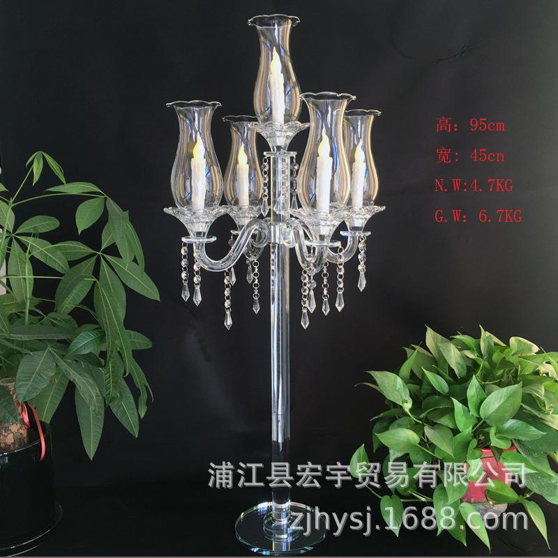 新款水晶烛台五头玻璃蜡烛台婚庆路引多头水晶烛台外贸厂家