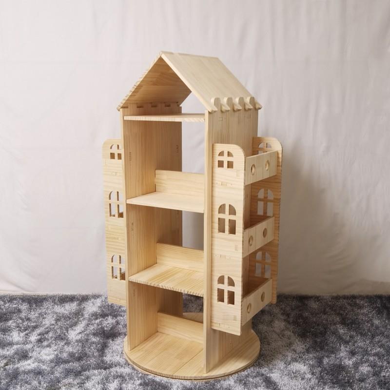 实木旋转书架360度转动儿童绘本架落地多层收纳架家庭创意置物架