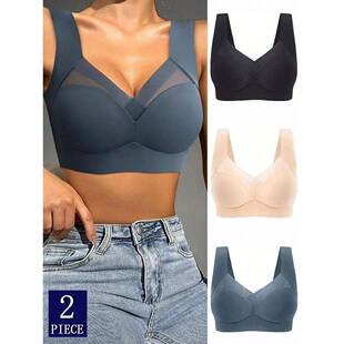 2PCS Women Lace Sport Bras Plus Size Seamless Bra Bralette