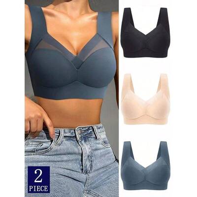 2PCS Women Lace Sport Bras Plus Size Seamless Bra Bralette