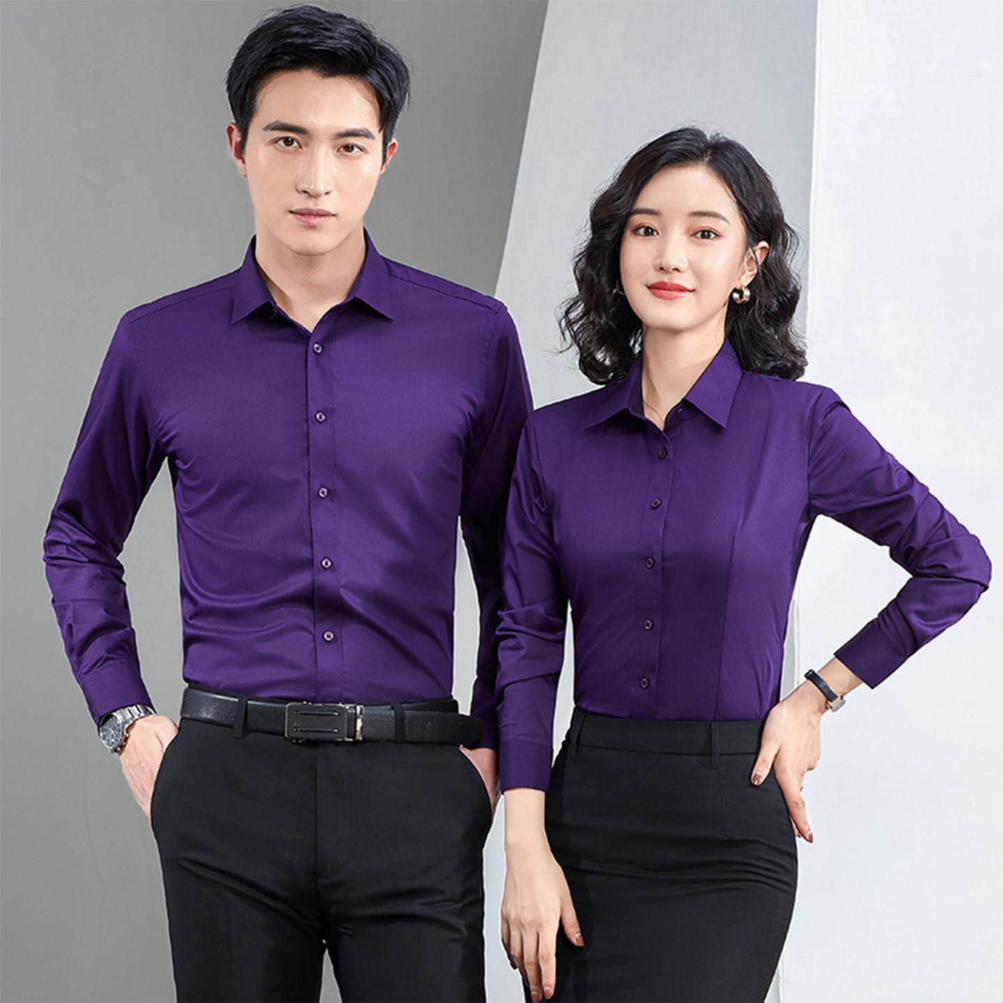 竹纤维西装衬衫男士长袖紫色抗皱高档商务正装酒吧KTV工作服