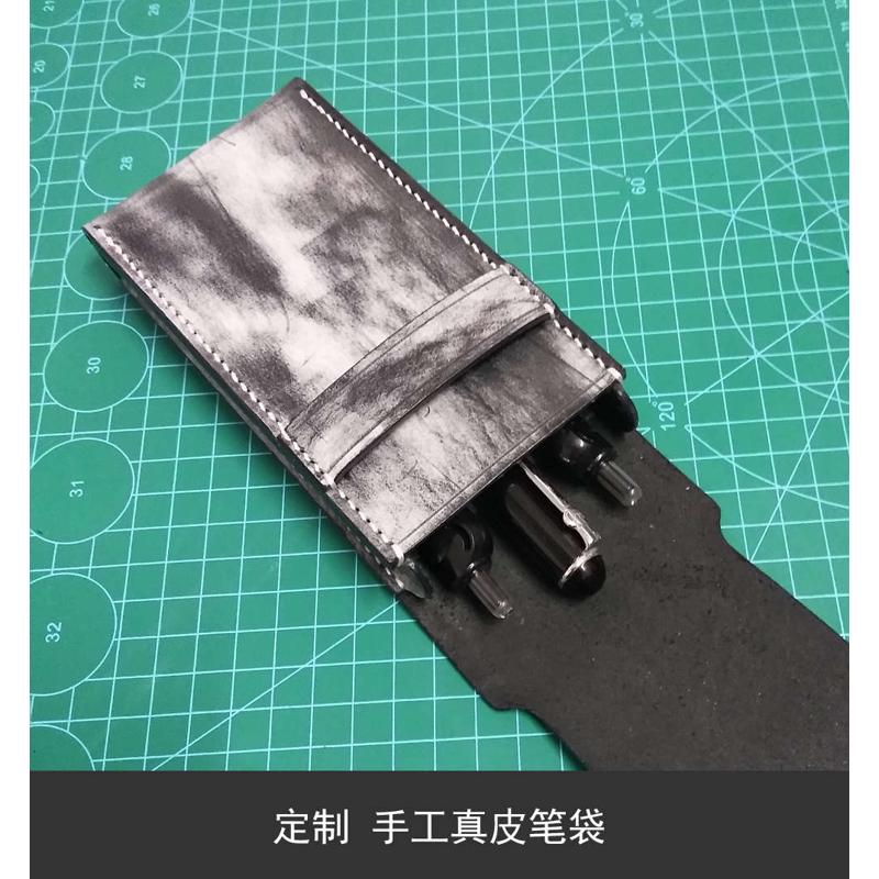 笔袋手工制作黑色雾蜡植鞣头层牛皮真皮3笔位钢笔收纳包定制