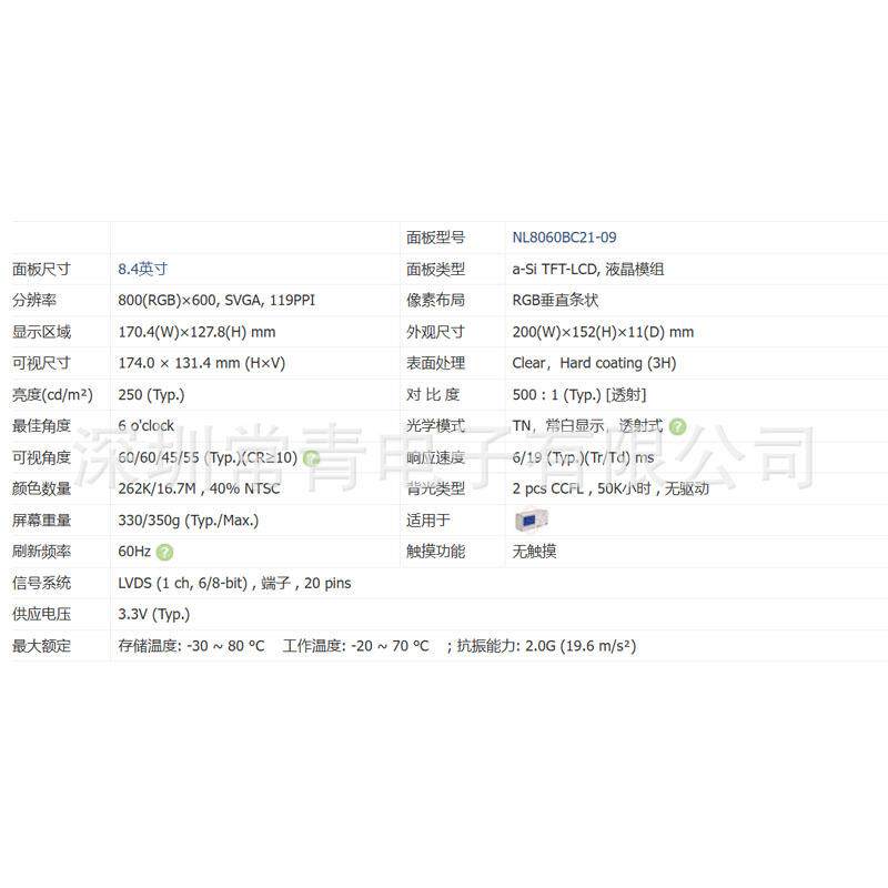 NL8060BC21-09显示器8.4英寸液晶分辨率800*600一手货源品种齐全