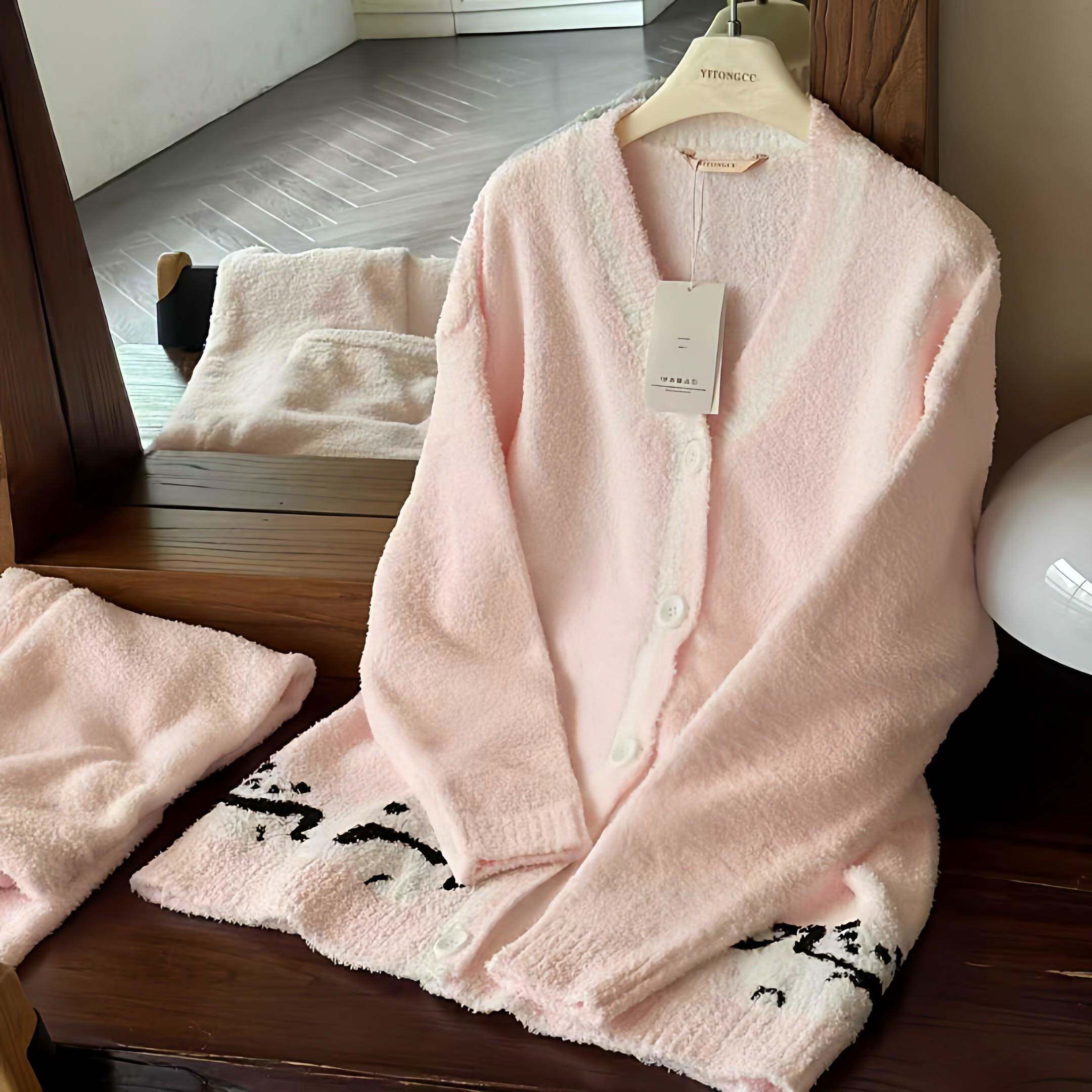 高级感慵懒风吊带开衫半边绒睡衣三件套女冬季加厚保暖外穿家居服