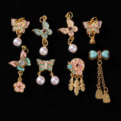 中国风铜镀真金滴油蝴蝶珍珠隔珠吊坠配件手链项链串珠饰品配