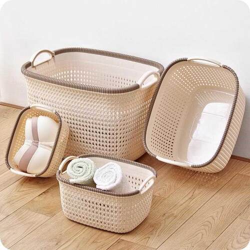Imitation rattan hollowed out basket portable plastic
