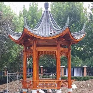 直销户外防腐木别墅庭院实木仿古六角四角凉亭古建长廊木屋