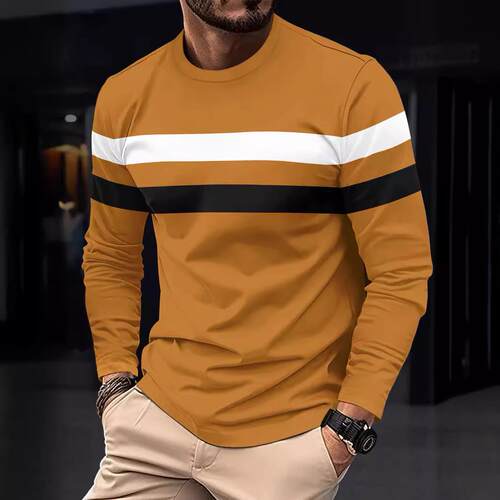 Large men's round neck long sleeved color blocked base