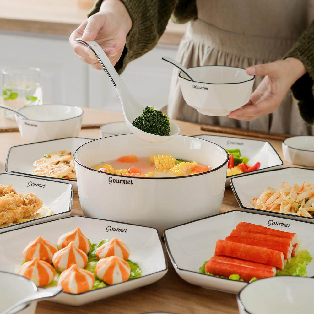 陶瓷拼盘餐具组合套装六角盘子盘子家用轻奢碗碟家庭年夜饭聚餐盘