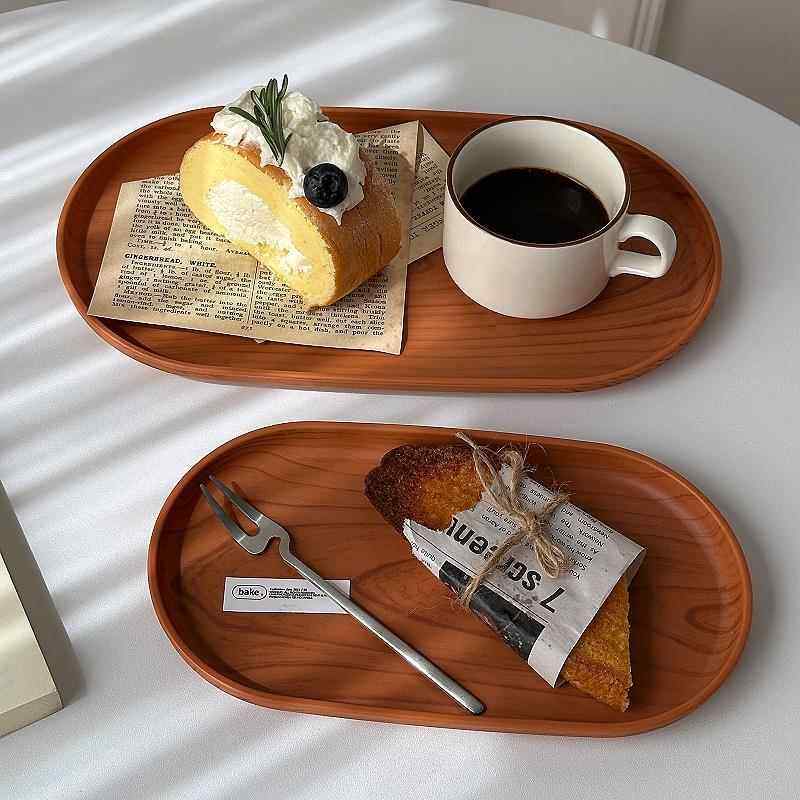 椭圆形彷木纹托盘ins风餐盘茶盘家用水杯收纳盘咖啡厅蛋糕盘子,餐饮具,餐用托盘,淘宝优惠券,粉丝福利购,淘宝优惠卷
